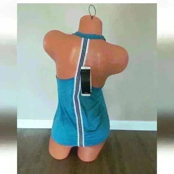 Adidas 3 Stripe Back Hi Low T-back Tank Top Size XS Blue - Picture 3 of 5